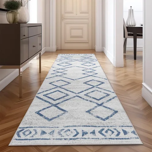 Vista 19 de jinchan - Tapete de pasillo marroquí de 2 x 6 pies con líneas, bohemio, lavable, para cocina, suave, geométrico, de lana sintética, antideslizante