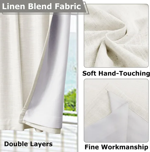Vista 7 de Frelement Cortinas opacas completas de lino sintético con forro opaco para dormitorio, cortinas plisadas para barra transversal para puerta de sala