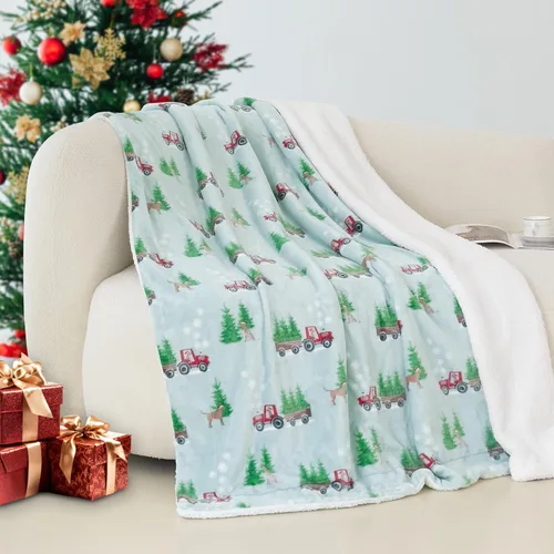 Vista 40 de Elegant Comfort - Manta reversible y ultra suave de franela con forro polar - Manta de sherpa navideña de invierno - Ligera, suave y acogedora