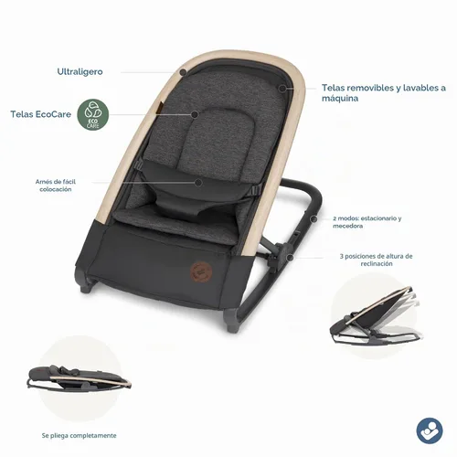 Vista 3 de Maxi-Cosi Kori - Asiento mecedor de bebé 2 en 1 para bebés, silla mecedora para bebé, silla gorila portátil, grafito clásico