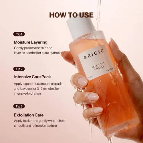 Vista 6 de BEIGIC Treatment Essence - Esencia facial hidratante para una textura de piel radiante y suave con péptidos veganos y niacinamida para piel