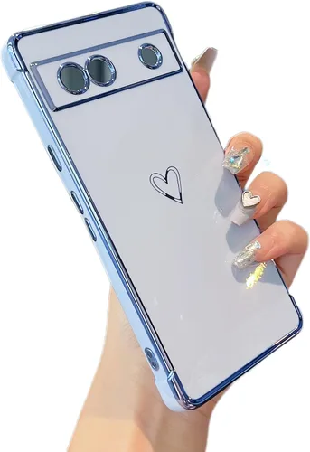 Vista 100 de ZTOFERA Funda diseñada para Google Pixel 7a, bonito diseño de corazones de amor con borde chapado y protección de lente de cámara, para Google Pixel