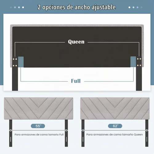 Vista 6 de KOMFOTT - Cabecera tapizada en tela de lino para cama tamaño Full/Queen, cabecera rectangular con patas de madera maciza y ancho ajustable, cabecera
