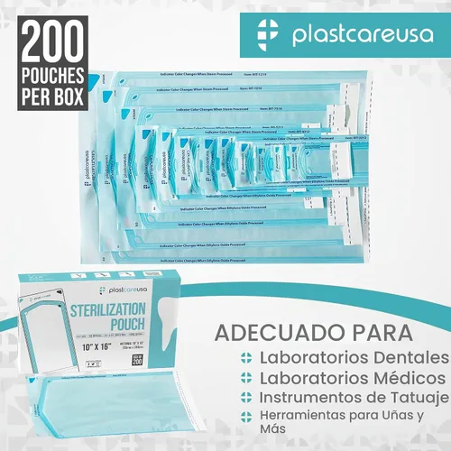 Vista 6 de 200 bolsas de esterilización grandes de 10"x16" para esterilizar y autoclave instrumentos