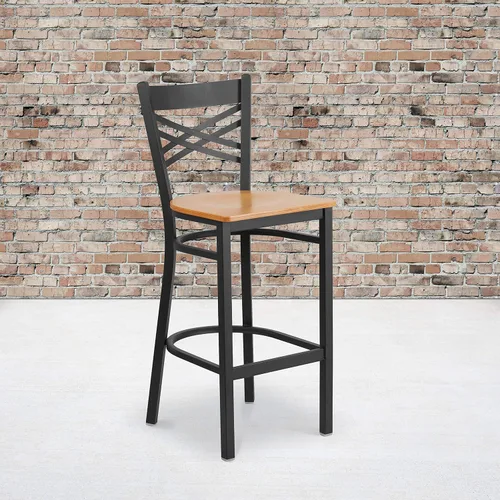 Vista 12 de Flash Furniture HERCULES Series Black ''X'' Back Metal Restaurant Barstool - Asiento de vinilo negro Asiento de vinilo negro/marco de metal negro
