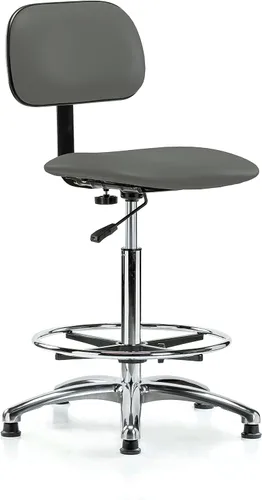 Vista 34 de Perch - Silla de laboratorio cromada con respaldo ajustable, altura del escritorio de 17 a 22 pulgadas, tela negra