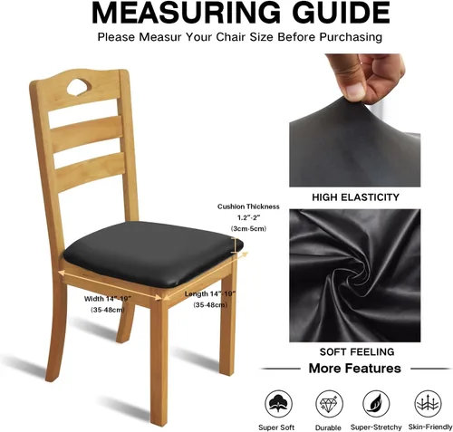 Vista 7 de Fundas elásticas de cuero para asientos de silla con lazos elásticos, fundas impermeables de cuero PU para asientos de silla de comedor, fundas