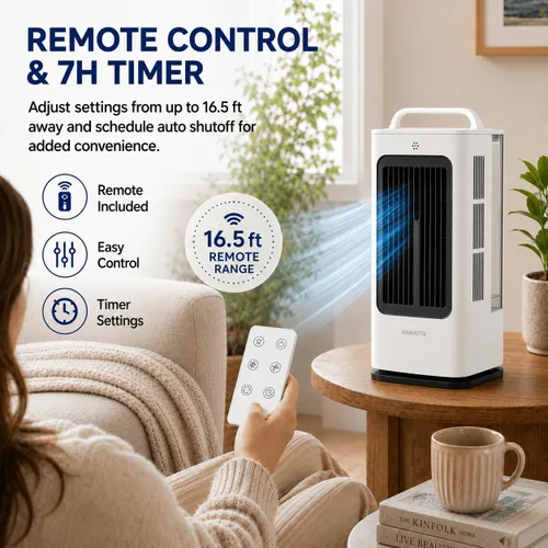 Vista 2 de Aires acondicionados portátiles, enfriador de aire evaporativo de 1700 ml con control remoto, mini aire acondicionado portátil oscilante de 120°