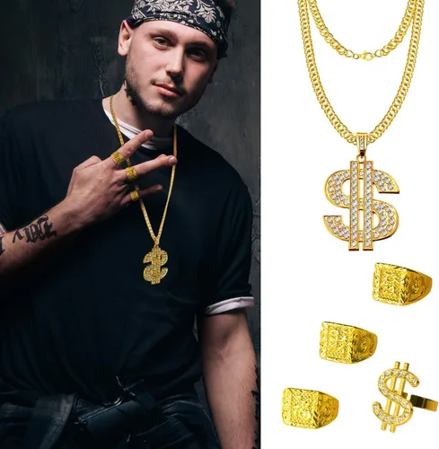 Vista 7 de Hip Hop Costume Kit 80s 90s Rapper Accessories, Outfits for Men Women Cosplay Club Old School Themed Party Supplies