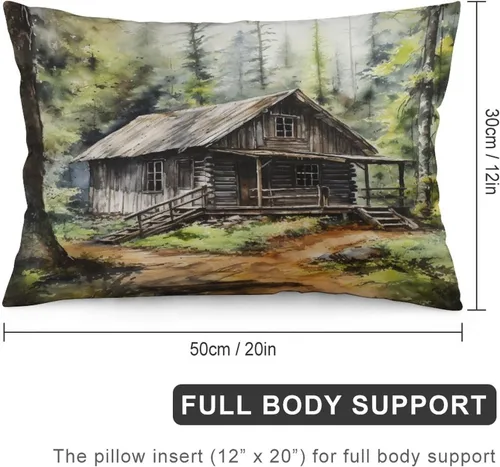 Vista 2 de Funda de almohada rústica de 12 x 20 pulgadas, diseño de cabaña en el bosque, súper suave, funda de cojín impresa de doble cara, funda de almohada