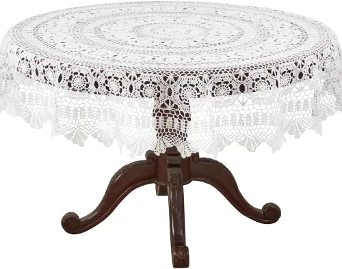 Vista 9 de Fennco Styles Cluny Collection Mantel de algodón con encaje de ganchillo hecho a mano, cuadrado de 30 pulgadas, mantel color crudo para bodas