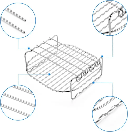 Vista 6 de Estante de doble capa para freidora de aire, soporte multiusos de doble capa, estante de accesorios para freidora de aire, accesorios de freidora