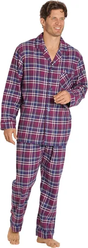 Vista 3 de EVERDREAM Pijama de franela para hombre, conjunto largo de pijama 100% algodón Tela a cuadros violetas