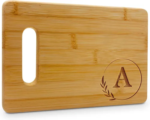Vista 22 de On The Rox Tablas de cortar con monogramas, 9 x 12 pulgadas, tablero de bambú grabado personalizado de la A a la Z (A) – Tabla de cortar de madera