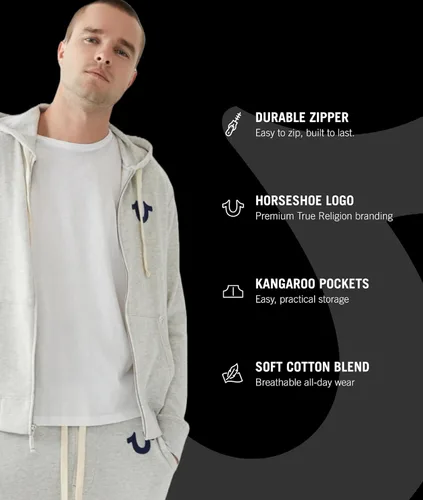 Vista 2 de True Religion - Sudadera con capucha y cremallera con logotipo de Buda para hombre