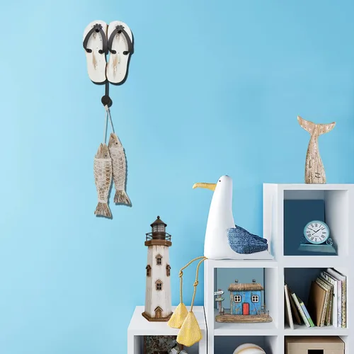 Vista 5 de Aecipl Ganchos de madera para colgar en la pared, decoración temática de playa, gancho para toallas para baño, dormitorio, piscina, decoración blanco