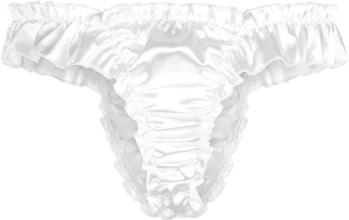Vista 2 de Satini Tanga con volantes de satén para hombre