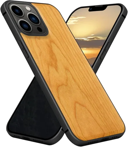 Vista 14 de Carveit Funda magnética de madera para iPhone 13 Mini [madera natural y TPU suave negro] funda protectora de madera única y elegante a prueba