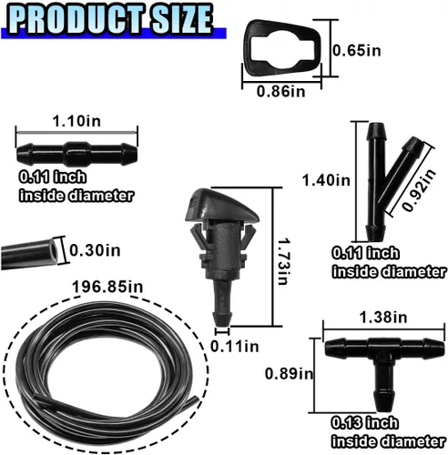 Vista 2 de Kit de manguera de limpiaparabrisas universal para coche, manguera de goma de 5 m/16.4 pies con 12 piezas de conectores de manguera, 2 boquillas