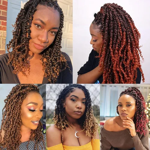 Vista 7 de Leeven Cabello rubio degradado de 14 pulgadas, pretrenzado y trenzado de pasión, 8 paquetes de extensiones de cabello sintético bohemio para mujeres