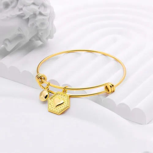Vista 4 de Suonie Pulseras chapadas en oro de 18 quilates, 26 letras con dije hexagonal de inicial, pulseras ajustables para mujer, pulsera de diamantes