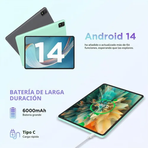 Vista 2 de CWOWDEFU Tablet Android 14 de 10 pulgadas, 12 GB+128 GB, expansión de 1 TB, octa-core compatible con L1 Widevine con WiFi 6, 6000 mAh, cámara dual
