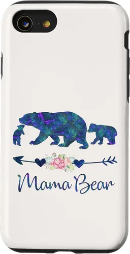 Vista 18 de Teal Blue Purple Floral Mama Bear and Two Cubs White Case for iPhone 16
