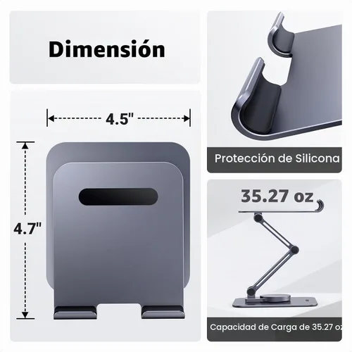 Vista 9 de UGREEN Soporte para tablet para escritorio giratorio con base giratoria de 360°, soporte portátil de aluminio, ajustable, accesorios de oficina