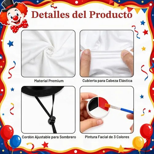 Vista 3 de Paquete de 5 unidades de payaso aterrador para adultos, payaso asesino
