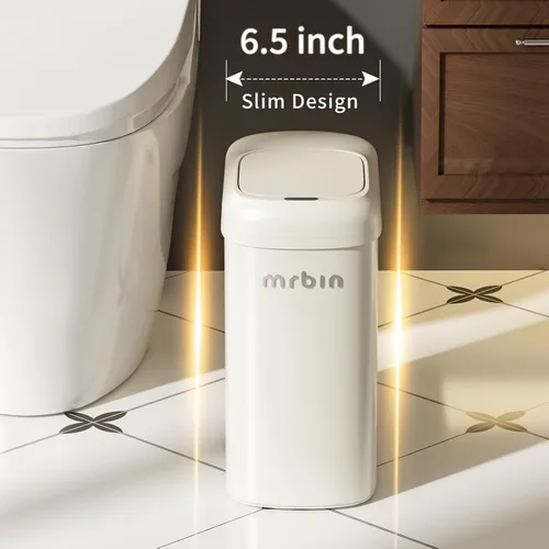 Vista 5 de MRBIN Bolsa de absorción con sensor de movimiento, cubo de basura de baño con tapa y ruedas, cesta de basura automática de 2.6 galones
