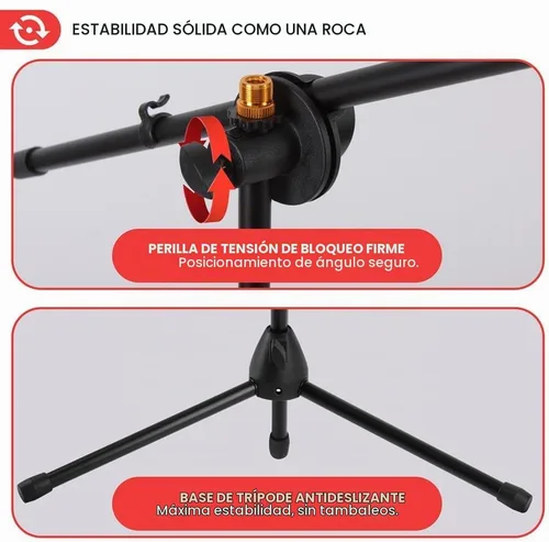 Vista 4 de Pyle Soporte de Micrófono Trípode Ajustable Universal - Par de Soportes Profesionales Compactos y Extensibles para Micrófono Boom de Estudio