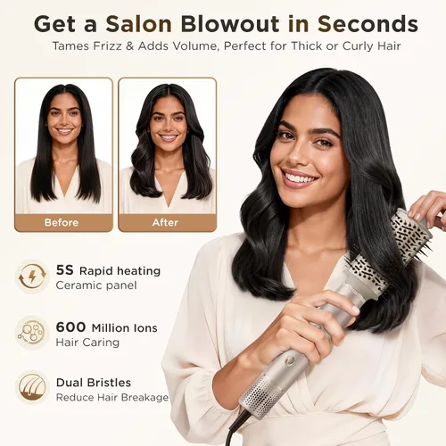 Vista 5 de O.H.B Estilizador de cabello de aire caliente 5 en 1, cepillo secador de pelo de alta velocidad de 110,000 RPM, envoltura de aire iónico con secado
