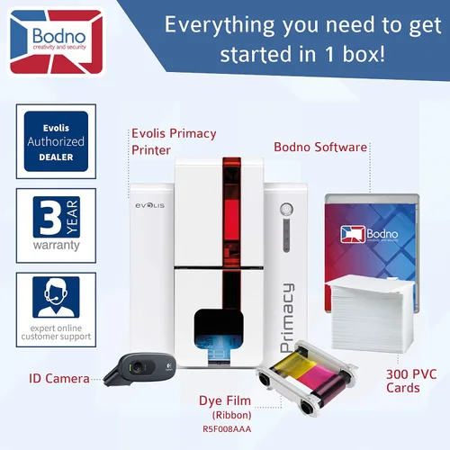 Vista 2 de [Usado] Evolis Primacy - Impresora de tarjetas de identificación de doble cara y paquete completo de suministros con software de identificación
