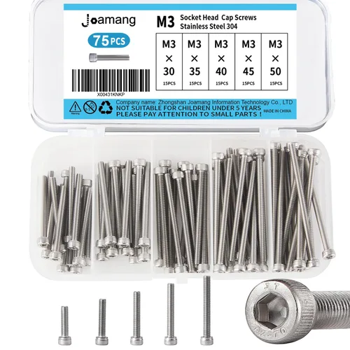 Vista 15 de Tornillos de cabeza de botón M3 x 8 mm, 12 mm, 16 mm, 20 mm, 25 mm, tornillos de cabeza hexagonal, acero inoxidable 304, accionamiento hexagonal