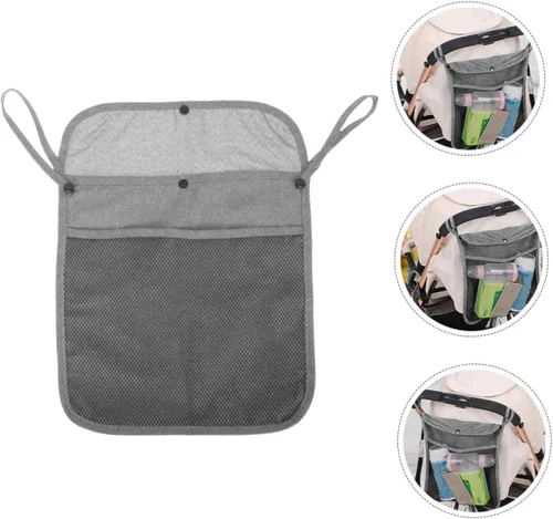 Vista 2 de Organizador de lino portátil con asa resistente, fácil instalación, almacenamiento de viaje para suministros, color gris para carrito y cochecito, 2