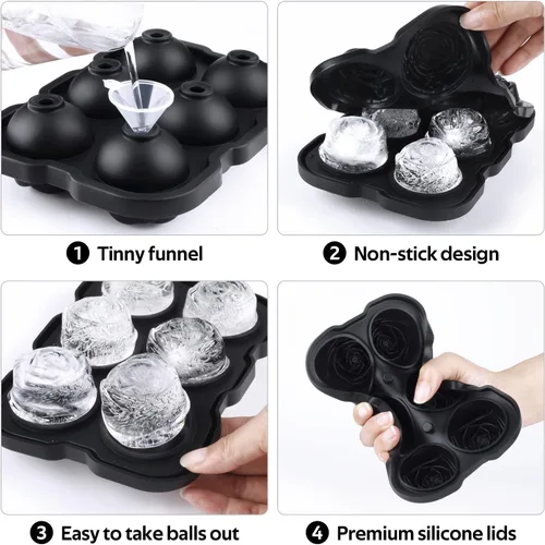 Vista 3 de Bandeja para cubitos de hielo, Mikiwon bandejas para cubitos de hielo en forma de rosa de 2 pulgadas con tapas, molde para bolas de hielo
