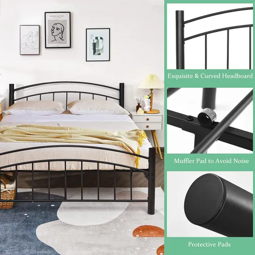 Vista 8 de Giantex Base de cama de metal, plataforma moderna con cabecero y estribo, base de colchón con soporte de listones de acero resistente, sin ruido
