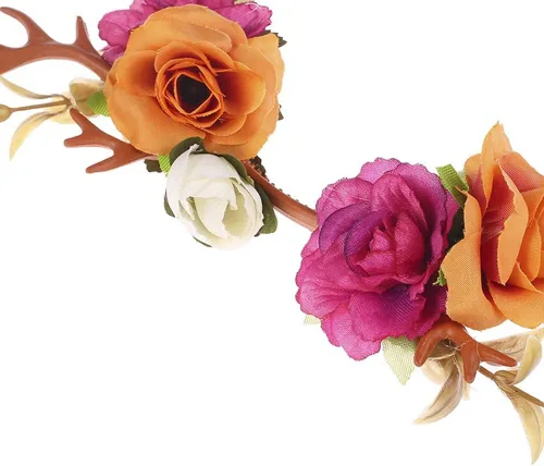 Vista 5 de Wiwpar Antlers - Diadema de ciervo, corona de pelo floral, festival y Navidad, bonito accesorio para mujeres y niñas (naranja)