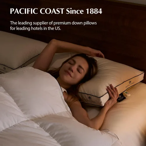 Vista 8 de Pacific Coast - Almohadas de cama firmes de ganso de tamaño estándar, funda 100% de algodón orgánico, diseño con refuerzo para dormir, almohadas