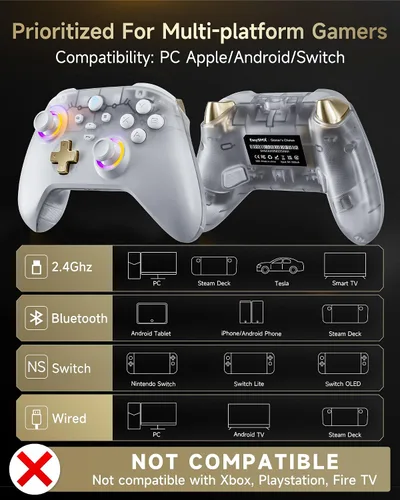 Vista 6 de EasySMX D05 PC Controller - Enhanced Wireless Bluetooth Pro Controller with Charging Dock/Hall Sensor/RGB Lighting - No Stick Drift, No Dead Zone