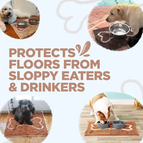 Vista 5 de Soggy Doggy Slopmat – Beige/Red Bone – 18 x 24 pulgadas – Tapete de puerta absorbente de agua para patas fangosas y cuencos de comida/agua – Felpudo