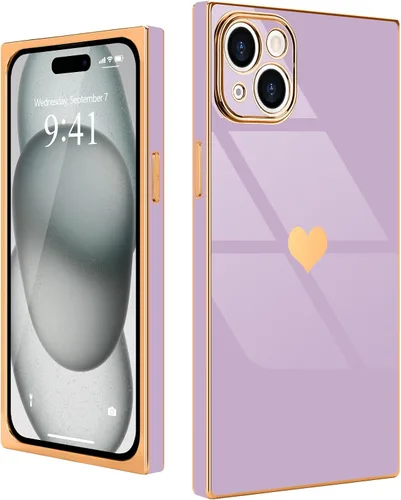 Vista 17 de Compatible con iPhone 12 Funda Rectangular Bonita Chapado Dorado Lujo Corazón de Amor Funda de Teléfono para Mujeres Niñas A Prueba de Golpes