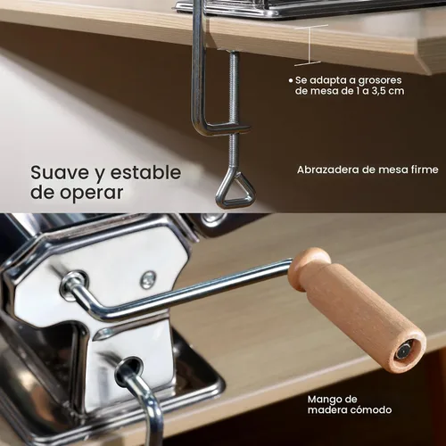 Vista 3 de ISILER Máquina para hacer pasta, 9 ajustes de grosor ajustables, máquina de pasta 2 en 1 con rodillos y cortador, fabricante de fideos para piel