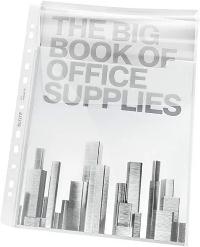 Vista 5 de Leitz 47573003 - Bolsillo perforado de plástico premium A4, expansible, 200 hojas, PVC de 170 micrones, solapa superior, paquete de 5 Embossed