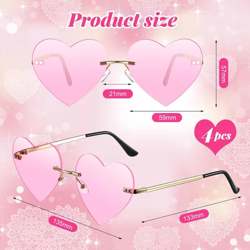Vista 2 de 4 Pairs Heart Sunglasses Cute Rimless Sunglasses Metal Heart Glasses Clear Aesthetic Accessories for Women Girls