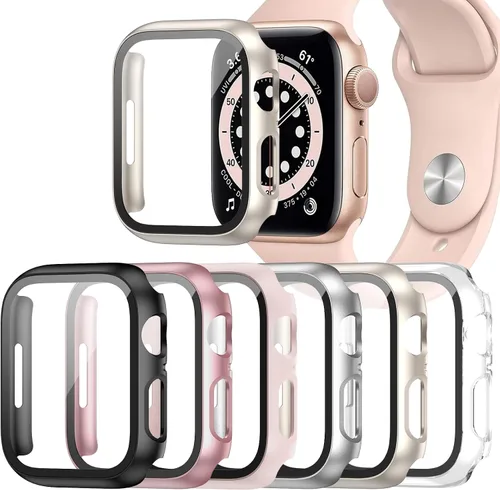 Vista 20 de Paquete de 6 fundas para Apple Watch SE 3 (2025)/SE 2/SE/Series 6/5/4 de 40 mm con protector de pantalla de vidrio templado, funda protectora