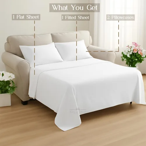 Vista 8 de Sleeper Sofa Juego de sábanas de 4 piezas de alta calidad, 100% algodón de 500 hilos, tejido de satén liso y súper suave, sábanas extrasuaves, sin