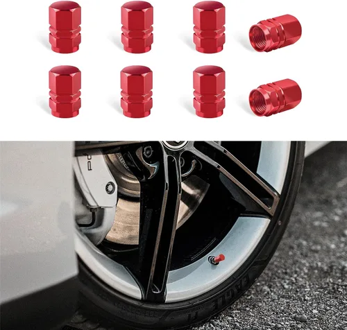 Vista 7 de Kewucn 8 PCS Tapas para Vástago de Válvula de Neumático de Coche, Cubiertas de Tapas de Aire de Aleación de Aluminio con Anillo de Goma, Cubiertas