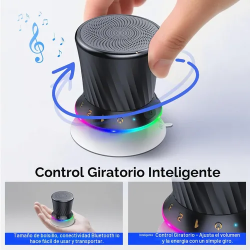 Vista 4 de Altavoz de ducha giratorio Bluetooth con luces RGB, altavoz portátil impermeable IPX5 con ventosa, mini altavoz Bluetooth 5.3 de graves profundos
