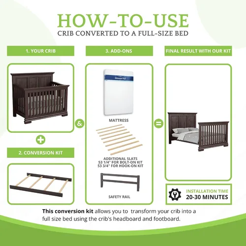 Vista 4 de Delta Children - Kit de conversión de tamaño completo compatible con cunas convertibles Simmons Kids de Delta Children, riel de madera maciza, riel